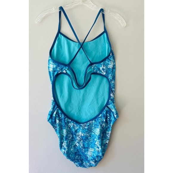 TYR Sz L Bayou Cutout Fit One Piece Swimsuit Turquoise High Cut Leg UPF 50 - Picture 3 of 9